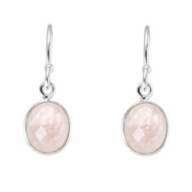 Boucles d'oreilles Pendantes Argent 925  Quartz rose Facetté Ovale 12x10mm