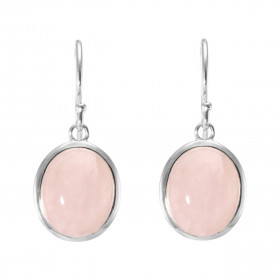 Boucles d oreilles Pendantes Argent 925 Quartz Rose Ovale 12x10mm Pierres ovales 12x10mm taillées cabochon Pierres fixées ...