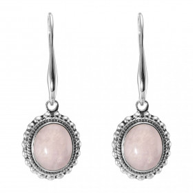 Boucles d oreilles Pendantes Argent 925 Quartz Rose Ovale 12x10mm Pierres ovales 12x10mm taillées cabochon Pierres fixées ...