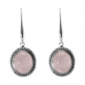 Boucles d'oreilles Pendantes Argent 925 Quartz Rose Ovale 14x12mm