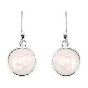 Boucles d'oreilles Pendantes Argent 925 Quartz rose Rond 12mm. Pierres rondes taille cabochon de 12mm de diamètre. Dimensi...