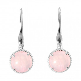 Boucles d oreilles Pendantes Argent 925 Quartz Rose Rond 12mm Pierres rondes 12mm taillées cabochon Pierres fixées par un ...