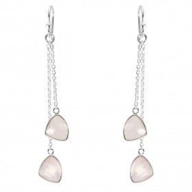 Boucles d oreilles Pendantes Argent 925 Quartz Rose Triangulaire Chaque boucle est composée 2 chainettes serties d une pie...