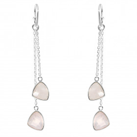 Boucles d'oreilles Pendantes Argent 925 Quartz Rose Triangulaire