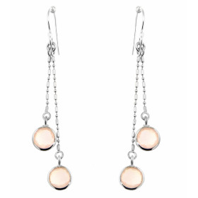 Boucles d'oreilles Pendantes en Argent 925 et Quartz rose. Pierres rondes facettées de 6mm de diamètre.. Longueur: 50 mm