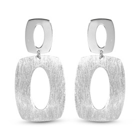 Boucles d oreilles pendantes argent rhodié composées d un rectangle lisse un rectangle brossé Largeur : 19mm Longueur tota...