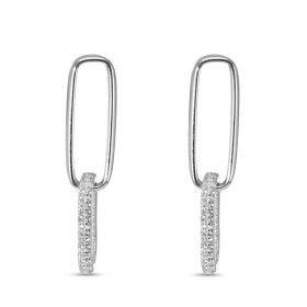 Boucles d oreilles pendantes argent rhodié composées 2 rectangles dont un serti d oxydes zirconium Largeur : 8mm Longueur ...