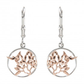 Boucles d oreilles Pendantes Argent 925 Rhodié Rosé Arbre Oiseau Motif argent rosé composé d un arbre d un oiseau prenant ...