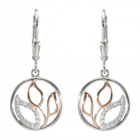 Boucles d oreilles Pendantes Argent 925 Rhodié Rosé motif Fleurs Oxydes Motif serti d oxydes zirconium Le motif vu face me...