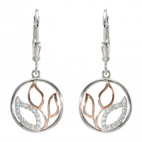 Boucles d'oreilles Pendantes Argent 925 Rhodié et Rosé motif Fleurs et Oxydes. Motif serti d'oxydes de zirconium. Le motif...