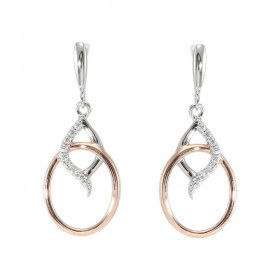 Boucles d oreilles Pendantes Argent 925 Rhodié Rosé pavés d Oxydes Motif composé d un ovale rosé d une forme abstraite par...