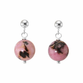 Boucles d'oreilles Pendantes Argent 925 Rhodonite Boules 10mm