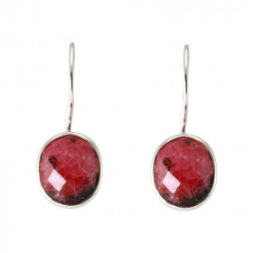 Boucles d'oreilles Pendantes Argent 925 Rhodonite Facettée  Ovale 12x10mm