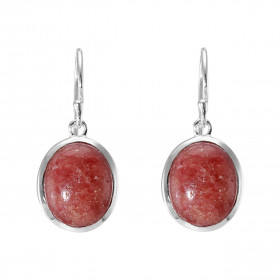 Boucles d oreilles Pendantes Argent 925 Rhodonite Ovale 12x10mm Pierres ovales 12x10mm taillées cabochon Pierres fixées pa...