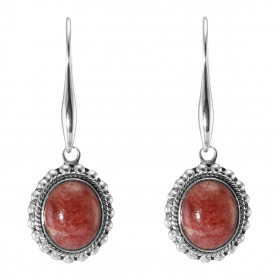 Boucles d oreilles Pendantes Argent 925 Rhodonite Ovale 12x10mm Pierres ovales 12x10mm taillées cabochon Pierres fixées pa...