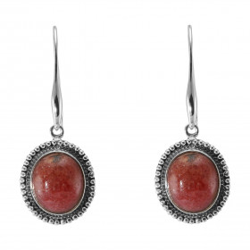Boucles d oreilles Pendantes Argent 925 Rhodonite Ovale 14x12mm Pierres ovales 14x12mm taillées cabochon Pierres fixées pa...