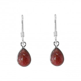 Boucles d oreilles Pendantes Argent 925 Rhodonite Poire 10x7mm Pierres 10x7mm taillées cabochon Système fermeture: crochet...