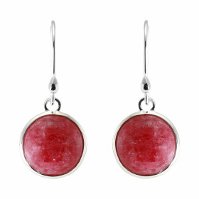 Boucles d'oreilles Pendantes Argent 925 Rhodonite Ronde 12mm