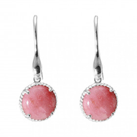 Boucles d oreilles Pendantes Argent 925 Rhodonite Ronde 12mm Pierres rondes 12mm taillées cabochon Pierres fixées par un s...