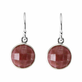 Boucles d'oreilles Pendantes Argent 925 Rhodonite Ronde facettée 9mm