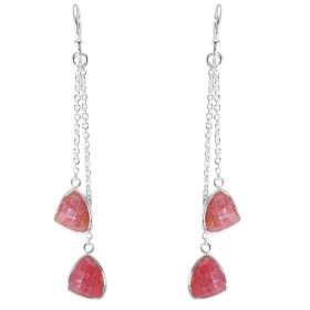 Boucles D'oreilles Unique En Rhodonite & Argent 925 - Fait Main - Neuf Sans Emballage