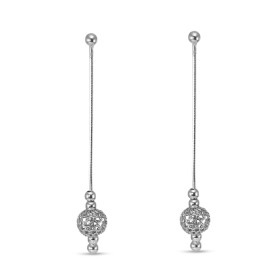 Boucles d oreilles pendantes argent rhodié composées d une shpère d argent ajourée 8mm diamètre 4 sphères d argent 3mm dia...