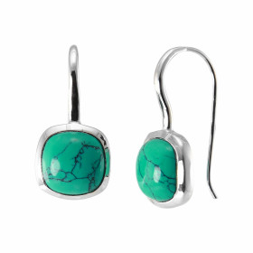 Boucles d oreilles Pendantes Argent 925 Turquoise Reconstituée Coussin 10x10mm Pierres taille cabochon forme coussin 10x10...
