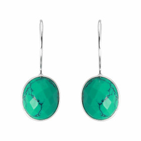 Boucles d'oreilles Pendantes Argent 925  Turquoise Reconstituée Facettée   Ovale 12x10mm