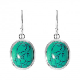 Boucles d'oreilles Pendantes Argent 925 Turquoise Reconstituée   Ovale 12x10mm