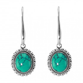 Boucles d'oreilles Pendantes Argent 925 Turquoise Reconstituée  Ovale 12x10mm