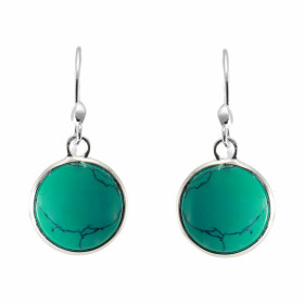 Boucles d'oreilles Pendantes Argent 925  Turquoise Reconstituée Ronde 12mm