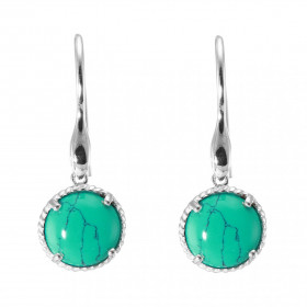 Boucles d'oreilles Pendantes Argent 925 Turquoise Reconstituée   Ronde 12mm