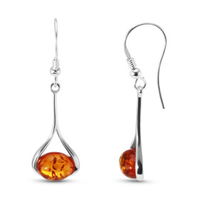 Boucles d oreilles pendantes argent 925 composées d une ambre forme ovale couleur miel 8x10mm Largeur : 13mm Longueur tota...