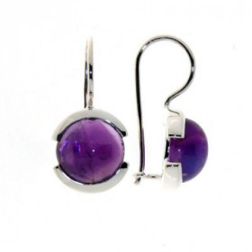Boucles d oreilles Argent 925 Améthyste serties pierres 10mm, hauteur totale : 22mm