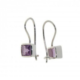 Boucles d oreilles Argent 925 Améthyste pendantes serties pierres 5,5mm Hauteur : 19mm