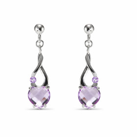 Boucles d oreilles Pendantes Argent Améthyste Coeur Motif Argent 925 rhodié serti d une petite pierre ronde d une pierre t...