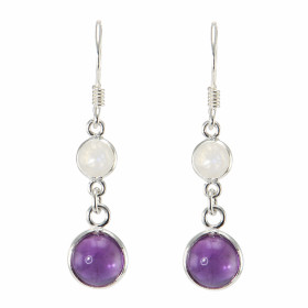  Boucles d oreilles pendantes Argent, Améthyste Labradorite Pierres rondes 5 8mm diamètre Longueur d une boucle : 38mm Sys...