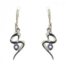 Boucles d oreilles Argent 925 Améthyste serties pierres 6.5mm diamètre Longueur : 20 mm 