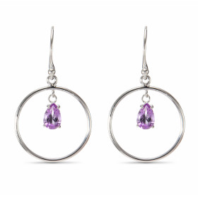 Boucles d'oreilles Pendantes Argent  Améthyste Poire