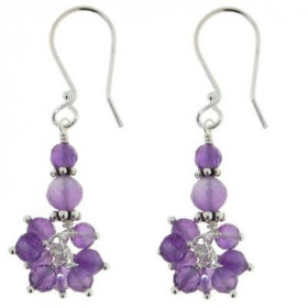 Boucles d oreilles Argent 925 Am&eacute;thyste pendantes, longueur : 44mm