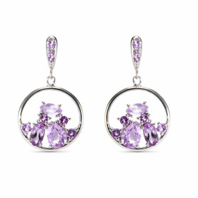 Boucles d oreilles Pendantes Argent Améthyste Motif rond 15mm Argent 925 rhodié Pierres formes tailles multiples Longueur ...