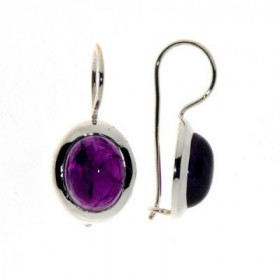 Boucles d oreilles Argent 925 Améthyste serties pierres 10x8mm, hauteur totale : 25mm