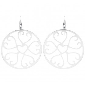 Boucles d oreilles pendantes argent composées d un cercle 50mm diamètre ajouré 6 coeurs Système d attache : crochet Longue...
