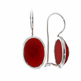 Boucles d oreilles Argent 925 Cornaline Pierre facettée ovale sertie clos Dimensions pierre : 13 x 10 mm Longueur: 28 mm 