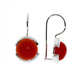 Boucles d oreilles Argent 925 Cornaline serties pierres 10mm, hauteur totale : 22mm