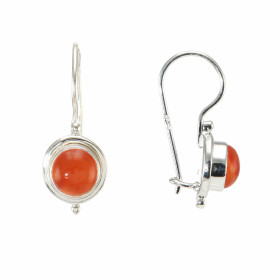 Boucles d oreilles Argent 925 Cornaline serties pierres 7mm diamètre Longueur : 26 mm 