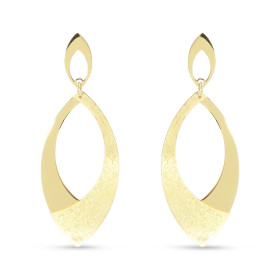 Boucles d oreilles pendantes argent doré composées 2 navettes dont plus grande a un côté lisse un côté diamanté Largeur : ...