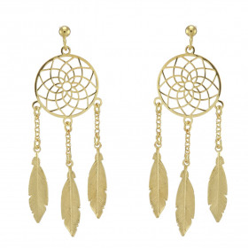 Boucles d oreilles pendantes argent rhodié doré attrape rêve Largeur : 20mm Longueur totale: 55mm Système d attache : pous...