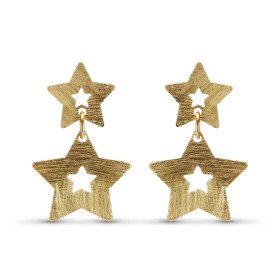 Boucles d oreilles pendantes argent doré brossé composées 2 étoiles Largeur : 23mm Longueur totale : 35mm Système d attach...