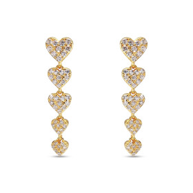 Boucles d oreilles pendantes argent doré composées 5 coeurs chutte sertis d oxydes zirconium Largeur : 7mm Longueur totale...